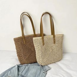 Drawstring Fashion Women Summer Woven Shoulder Shopping Bag Female Beach Vacation Travel Rattan Knitted Casual Laarge Tote Handbags