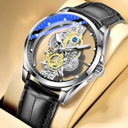 Armbanduhr neue Männer Skelett Quarz Hollod Out Fashion Business Man es Luxus Quarz Herren Handgelenk H240504