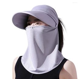 Berets Sun Hat With Front Cover Face Neck Protection Hollow Mesh Windproof Strap Anti-UV Gardening Women Fishing Cap