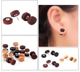 1 pc Fashion Natural Wooden Ear Studs Earnings For Women Men Wood Round Dumbbell Piercing Punk Earrings Stud2854706