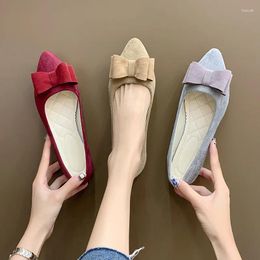 Casual Shoes Pointed Women Spring And Summer Trend Korean Suede Women's Single Bow Large Size Flat