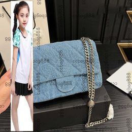 Kids Bags Luxury Brand CC Bag Womens Designer Denim Camellia Lover Heart Crush Bead Shoulder Bags Classic Mini Flap Square Ladies Daily Outfit Silver Chain Crossbody