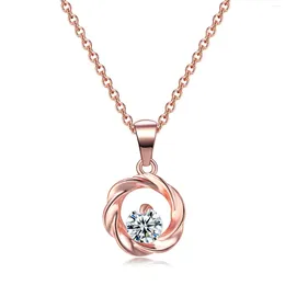 Pendant Necklaces Romantic Hollowed-out Crystal SunFlower Style For Women Rose Gold Colour CZ Fashion Jewellery N249