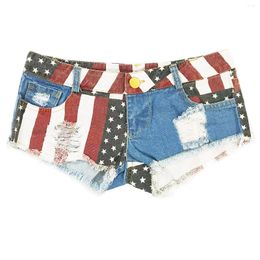 Women's Jeans INS Summer Women American Flag Printed Sexy Beach Pants Club Low Waist Ripped Holes Mini Denim Shorts