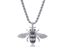 Hip Hop Necklaces Exquisite Fashion 18K Gold Plated Honey Bee Pendant Necklaces Luxury Zircon Men Necklaces Jewelry4042352