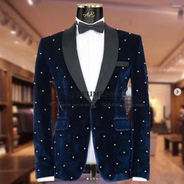 Men's Suits Luxury Wedding For Men Navy Blue Velvet Jacket With Black Soild Pants 2 Pieces Bridegroom Tuxedo Tailored Trajes De Hombre