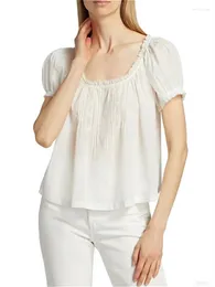 Women's Blouses Women Lace Splice Cotton Blouse O-neck Summer 2024 Short Puff Sleeve 2 Colours Ladies Sweet Shirt