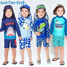Kids Boy Swimsuit Two Piece Children Swimwear Child Swim Trunk Beach Cap Baby Swimsuit Cartoon Split Rash Guard Bathing Suit 240430