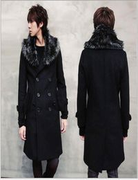 men slim lapel Fur Collar Doublebreasted design casual woolen Blends Dust Coat trench Coat jacket overcoat size MXXL A0632007610