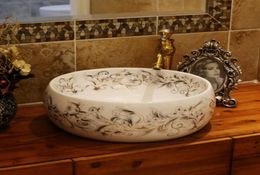 Europe Vintage Style Ceramic Art Basin Sinks Counter Top Wash Basin Bathroom Vessel Sinks vanities single hole ceramic wash sink5577699