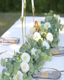 200cm wedding decorations Artificial Plant Flowers Eucalyptus Garland With White Roses Greenery Leaves Backdrop Party Wall Table D3173558