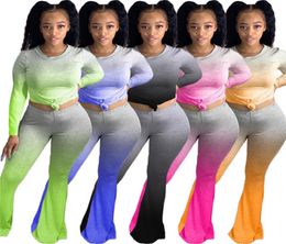 fall winter Women 2 piece sets outfits gradual fashion hoodies suit flared pants casual clothing crop top pullover shirts capris 44926689