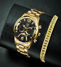 Wristwatches Fashion Mens Business Watches Calendar Date Watch Luxury Male Stainless Steel Analog Quartz Wrist Gold Bracelet6367801