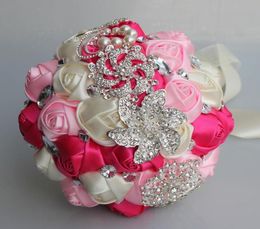 Fuchsia pink Ivory Wedding Bridal Bouquet Simulation Flower Wedding Supplies Artificial Flower Crystal Sweet 15 Quinceanera Bouque5049176