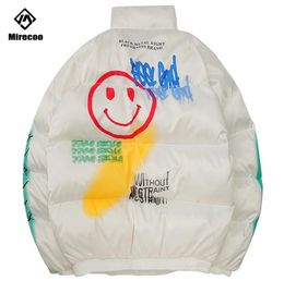 Hip Hop Parka Down Jacket Face Graffiti Print Men Windbreaker Streetwear Harajuku Winter Padded Jacket Coat Warm Outwear 2011181733331