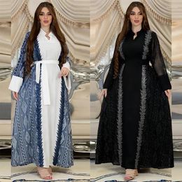 Ethnic Clothing Middle East Islamic Dubai Colourful Mesh Embroidered Bead Muslim Luxury Fashion Dress With Belt Robe