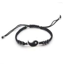Charm Bracelets Fashion Tai Chi Yin Yang Couple Handwoven Unique Alloy Pendant Adjustable Braid Chain Matching Lover