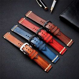 Watch Bands Vintage Vegetable Tanning Leather bands 18mm 20mm 22mm 24mm High-end Colour Steel Buckle Durable Handmade Wrist Strap H240504