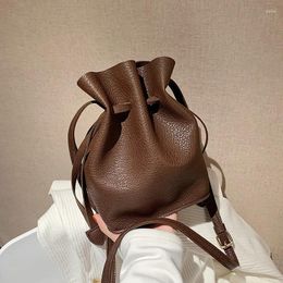 Bag Vintage High Quality Soft PU Leather Drawstring Bucket Crossbody For Women Handbag Clutch Shoulder Purses Brand