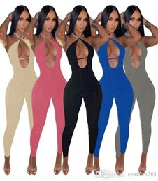 Sexy Designer Jumpsuits For Womens Hollow Out Rompers Spring And Summer Hanging Neck Bodysuit Open Back And Hip Lifting Sports One5820736