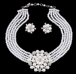 European and American bridal accessories necklaces texture diamond flower pearl set jewelry3693484