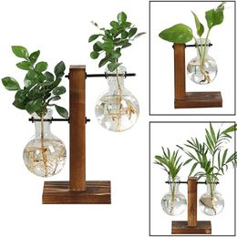 Vases Simple DIY Terrarium Hydroponic Plant Wooden Frame Transparent Glass Vase Flower Decoration Home Bonsai Decor