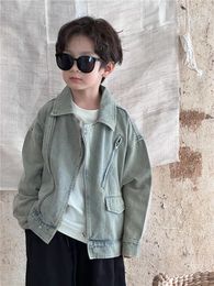 Jackets 2024 Spring Korean Style Childrens Retro Denim Jacket For Boys Girls Comfortable All-match Fashion Casual