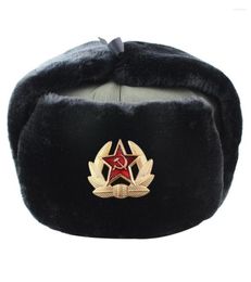 Berets Soviet Military Badge Russia Ushanka Bomber Hats Pilot Trapper Trooper Hat Winter Faux Fur Earflap Men Snow Caps6939886