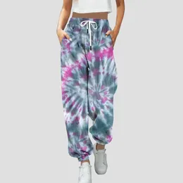 Women's Pants Fashionable Tie Dye Printing Cropped Spring Summer Comfortable Versatile Drawstring Lace Up Trousers Slanted Pocket