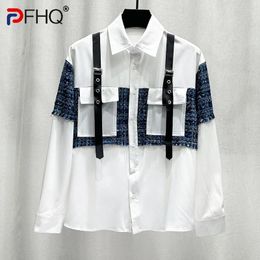 Men's Casual Shirts PFHQ Korean Splicing Woven Small Fragrant Style Personalized Trend Long Sleeved Delicacy Cool Tops Summer 21Z4151