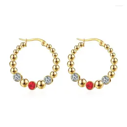 Hoop Earrings Classic Zircon Stone Chunky C Shape Stainless Steel For Women Glossy Thick Circle Polished Ear Jewelry