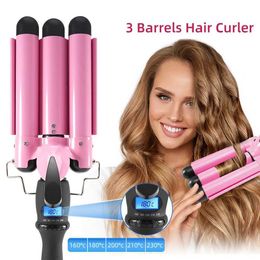Hair Curlers Straighteners Electric Professional Ceramic Hair Curler Roller LCD Display Curling Iron Waver Styling Tools 3 Barrel Curling Iron Wand BigWave Y24050