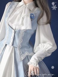 Women's Blouses Victorian Gothic Lolita Blouse Women Japanese Style Y2k Chic Gigot Sleeve Tops Vintage Elegant Sweet Bow White Princess