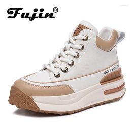 Boots Fujin 4.5cm Genuine Leather Women Casual Ankle Platform Wedge Chunky Sneakers Spring Autumn Winter Plush Warm Fashion Shoes