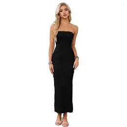 Casual Dresses Women Prom Dress Off Shoulder Bandeau Sleeveless Backless Slim Side Split Thread Elastic Club Party Evening