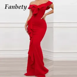 Party Dresses Women Sexy Bodycon Strapless Red Dress Lady Elegant Slim Chic Irregular Ruched Maxi Solid Backless Banquet