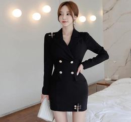 Autumn Vintage Notched Double Breasted Elegant Women039s Office Blazer Pencil Dresses Sleeve Bodycon Ladies Work Mini Dress Cas6969316