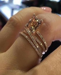 Luxury Female Girls Crystal CZ Stone Ring Rose gold color Shining Full Zircon rings Promise Engagement Party jewelry For Women7078950