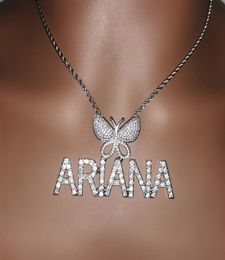 Custom Mini Initial Letters With Buttterfly Bail Pendant Micro Paved CZ Personalised Name Plated Necklace Hip hop Jewelry8862055