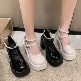 Dress Shoes Fashionable White Chunky Platform High Heels Womens 2023 New Autumn/Winter Mary Jane Comfortable Sneakers H240504