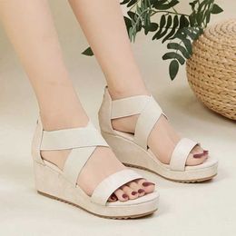 Sandals Designer Women 2024 Summer Roman Casual Office Wedges Fashion Black High Heels Thick Sole Ladies Plus Size Shoes H240504