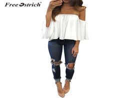 Ostrich Summer Sexy Short Chiffon Blouse Women Off Shoulder Stomacher Strapless Slash Neck Ruffles Elegant Women Tops N303619401