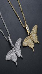 Iced Out Animal butterfly Bling Cubic Zircon Pendant Necklace With Cuban Chain Gold Silver Men Women Hip hop Rock Jewelry3535298