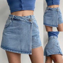 Women's Shorts Womens High Waist A Line Denim Shorts pants With Light Wash Two Piece Design Chic Slimming Skirt For Fashion summer sexy Y240504