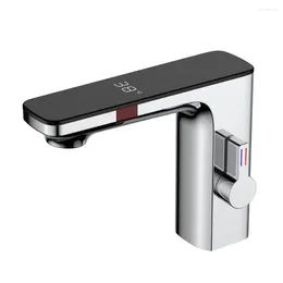 Bathroom Sink Faucets Smart Sensor Basin Faucet Brass Digital Display Chrome Black And Cold Water Mixer Tap