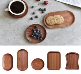Dishes Plates Tableware Solid Wood Round Dessert Plate Japanesestyle Wooden Tray Snack Dried Fruit Walnut Color PlateDishes8651406