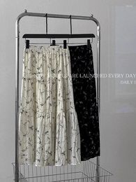 Skirts Korejepo Sweet Floral High Waisted Skirt 2024 Summer Korean Women Versatile Mid Length A-line Bottoms