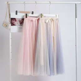 Skirts 2024 Spring Summer Korean Fashion Gardient High Waist Tutu Skirt Faldas Women's Chic Midi Long Pleated For Women Q35