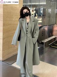 Women's Two Piece Pants High End Suit Korean Version Spring And Autumn Solid Color Single Breasted Vest Windbreaker Wide Leg Three Set