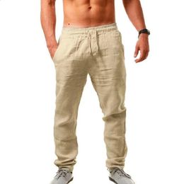 Pantaloni di lino di cotone da uomo maschio autunno traspirabile pantaloni a colori solidi fitness streetwear s-3xl 240429